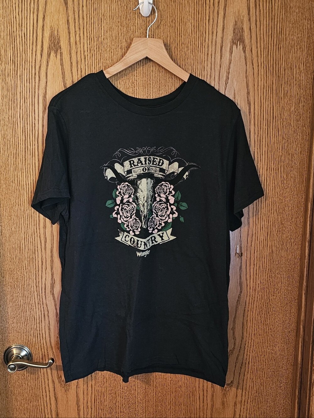 Wrangler Black 'Raised on Country' Floral Skull Graphic Tee